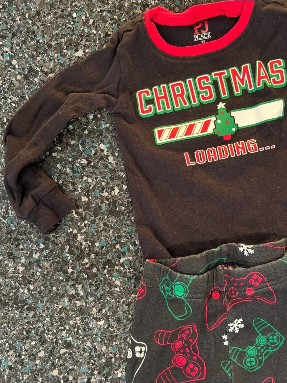 PJ Place 2T Cotton Snug Fit Christmas Graphic 2-Piece Pajama Set Black Red